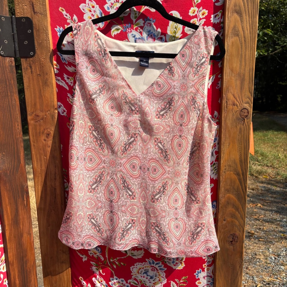 Pink Brown Paisley Sleeveless Bohemian‎ Chic Whimsy Blouse Women's Size XL